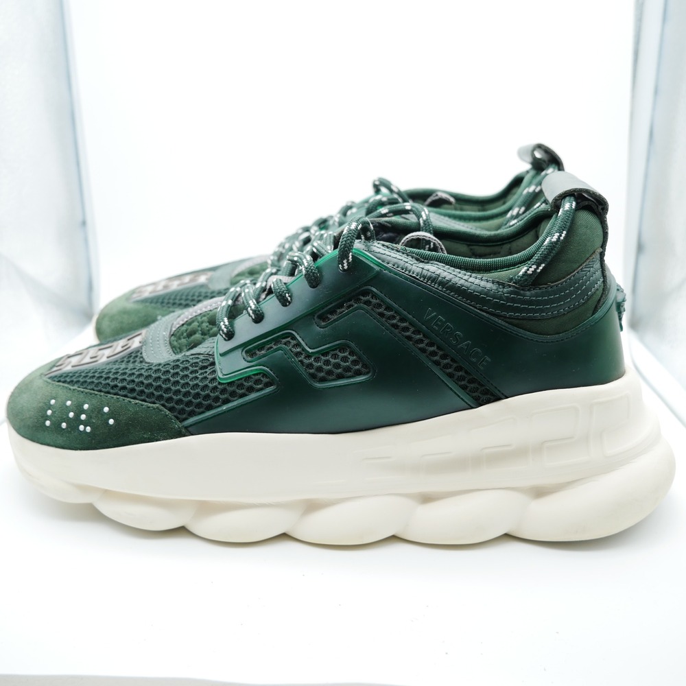 Versace Chain Reaction Sneakers Men Forest Green Mesh Leather Italy DSU7071 44